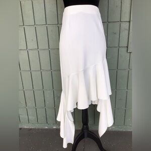 Eien White Tiered Ruffle Asymmetrical Skirt-Women Size Medium
